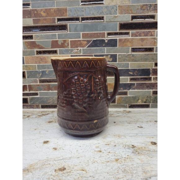 Antique North Star Pottery Milk Pitcher, Grape Trellis, 6-5/8" - Picture 1 of 5